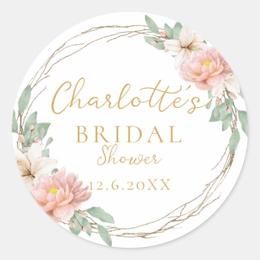 Moderne Aquarel Boho Krans Bruid Ronde Sticker (Voorkant)