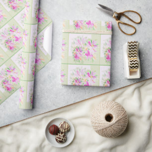 Moderne Aquarel Boho Lila Bloem Motief Elegant Cadeaupapier