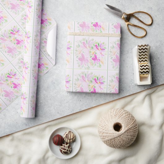 Moderne Aquarel Boho Paarse Bloemen Elegant Cadeaupapier (Crafts)