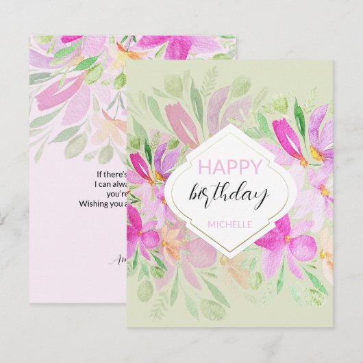Moderne Aquarel Boho Paarse Bloemen Kaart (Voorkant / Achterkant)