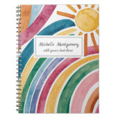 Moderne Aquarel Boho Regenboog en Zonneschijn Cust Notitieboek (Voorkant)