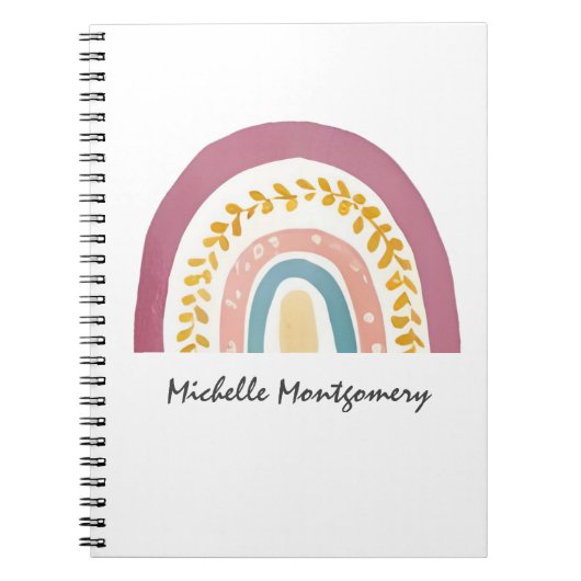 Moderne Aquarel Boho Regenboog Op Maat Notitieboek (Voorkant)