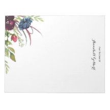 Moderne aquarel bordeaux-blauwe bloemen en groen