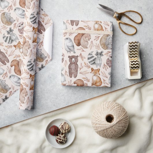 Moderne Aquarel Bosdieren Cadeaupapier (Crafts)