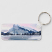 Moderne Aquarel Donkerblauwe Berg Monogram Sleutelhanger (Voorkant)
