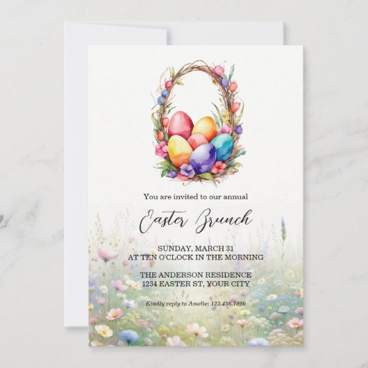 Moderne Aquarel Eieren Mand Paasbrunch Kaart (Voorkant)
