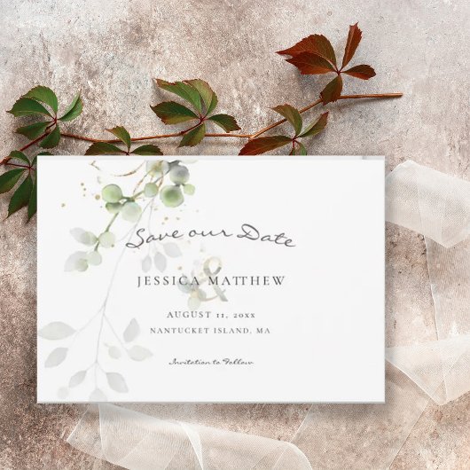 Moderne Aquarel Eucalyptus | Gouden Bruiloft Save The Date