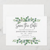 Moderne Aquarel Eucalyptus Save the Date Kaart (Voorkant / Achterkant)
