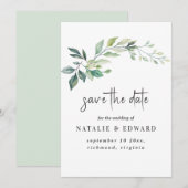 Moderne Aquarel Eucalyptusbladeren Groene beplanti Save The Date (Voorkant / Achterkant)