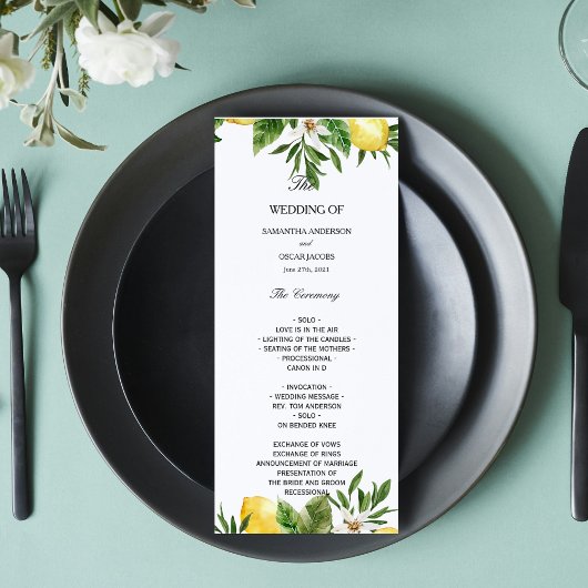 Moderne Aquarel Gele Citroenen & Blad  Menu