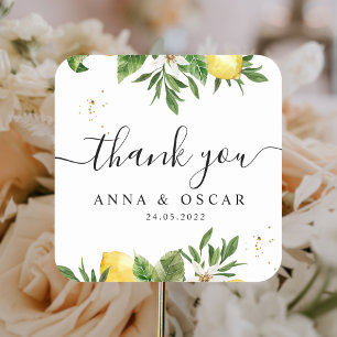 Moderne Aquarel Gele Citroenen & Blad  Vierkante Sticker