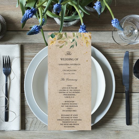 Moderne Aquarel Groene Blad Kraft Frame & Goud Menu