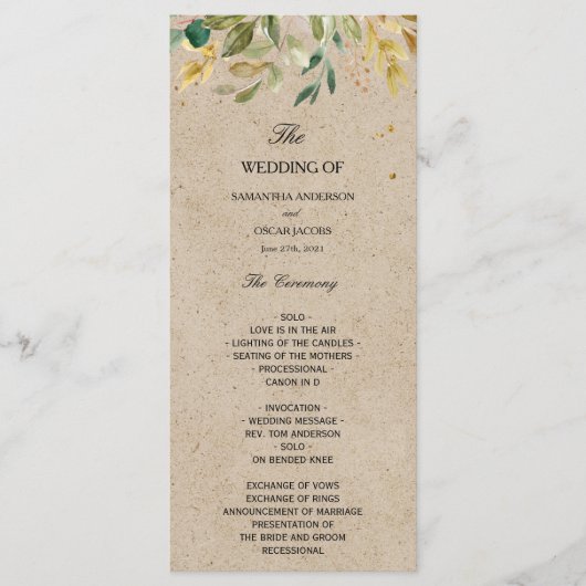 Moderne Aquarel Groene Blad Kraft Lijst & Goud Menu (Voorkant)