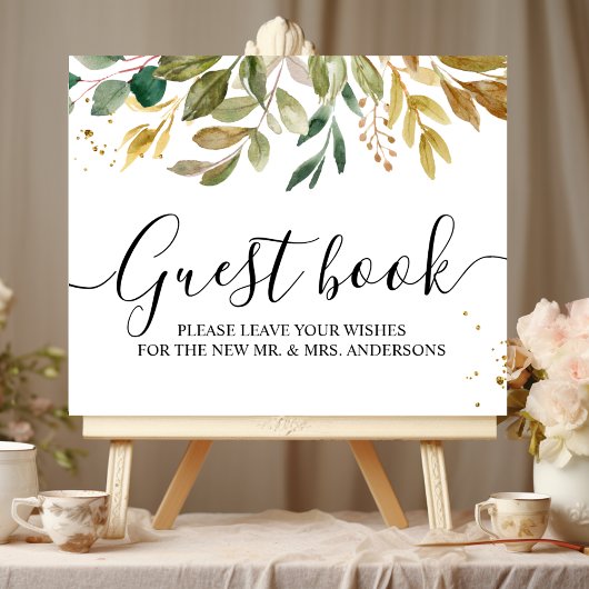 Moderne Aquarel Groene Bladeren & Gouden Druppels Poster