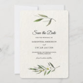 Moderne Aquarel Groene Olijftak Save The Date (Achterkant)