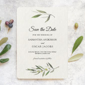 Moderne Aquarel Groene Olijftak Save The Date
