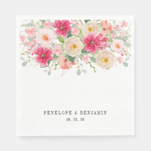 Moderne Aquarel Helder Roze Bloem Bruiloft Servet