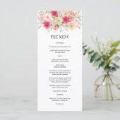 Moderne Aquarel Helder Roze Bloemige Bruiloft Menu (Staand voorkant)