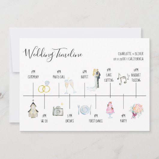 Moderne aquarel illustraties trouwtijdlijn kaart (Voorkant)