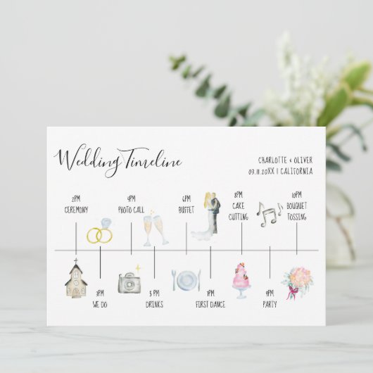 Moderne aquarel illustraties trouwtijdlijn kaart (Staand voorkant)