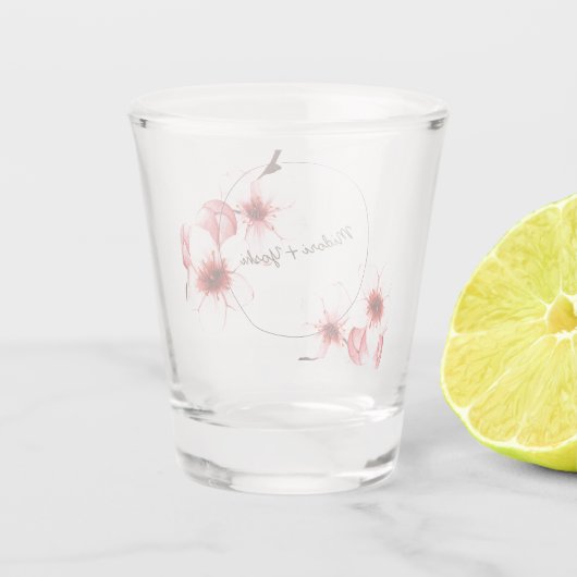 Moderne Aquarel Kersenbloesem Bruiloft Shot Glas (Achterkant)
