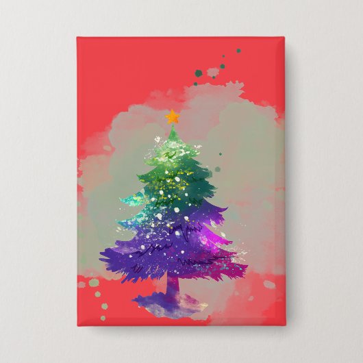 Moderne Aquarel Kerst kleurrijke Dennenboom Button (Voorkant)