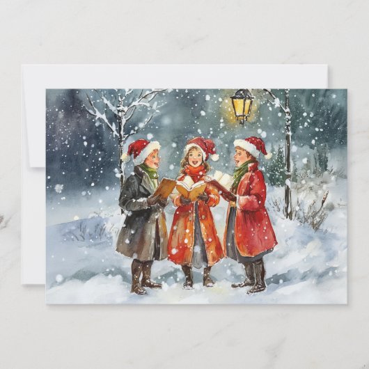 Moderne Aquarel Kerstliedjes Zangers Kaart (Voorkant)