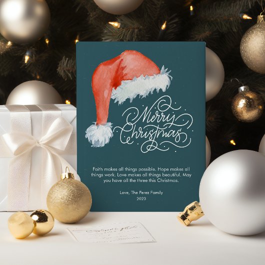 Moderne Aquarel Kerstmuts Plat Feestdagenkaart