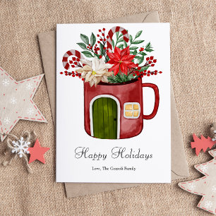 Moderne Aquarel Kleurige Kerstmok Plat Feestdagenkaart