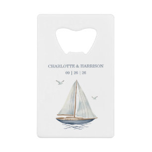 Moderne Aquarel Kustlandschap Bruiloft Creditkaart Flessenopener