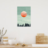 Moderne Aquarel Landschap Zonsondergang Vogels Bom Poster (Keuken)