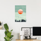 Moderne Aquarel Landschap Zonsondergang Vogels Bom Poster (Thuiskantoor)