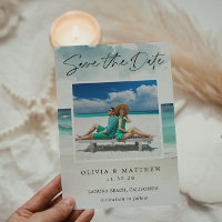 Moderne Aquarel Oceaan Strand Foto Save the Date