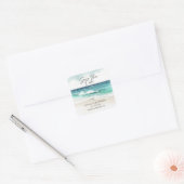 Moderne Aquarel Oceaan Strand Save the Date  Vierkante Sticker (Envelop)