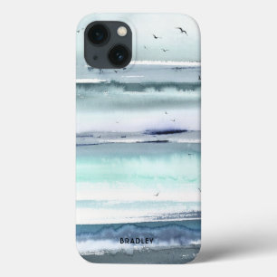 Moderne Aquarel Oceaan Zee Gepersonaliseerde Naam Case-Mate iPhone Case