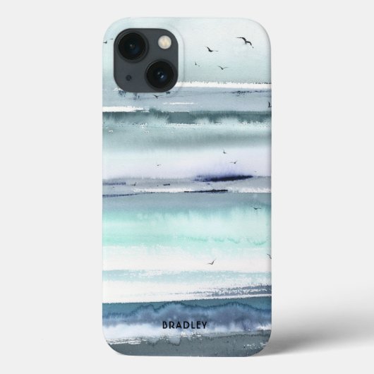 Moderne Aquarel Oceaan Zee Gepersonaliseerde Naam Case-Mate iPhone Case (Achterkant)