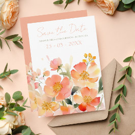 Moderne Aquarel Oranje Perzik Bloemen Bruiloft Save The Date