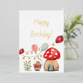 Moderne Aquarel Paddenstoel en Aardbeien Folie Uitnodiging (Staand Voorkant)