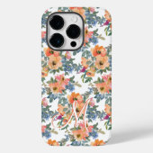 Moderne Aquarel Perzik Bloemmotief Monogram M Case-Mate iPhone Case (Achterkant)