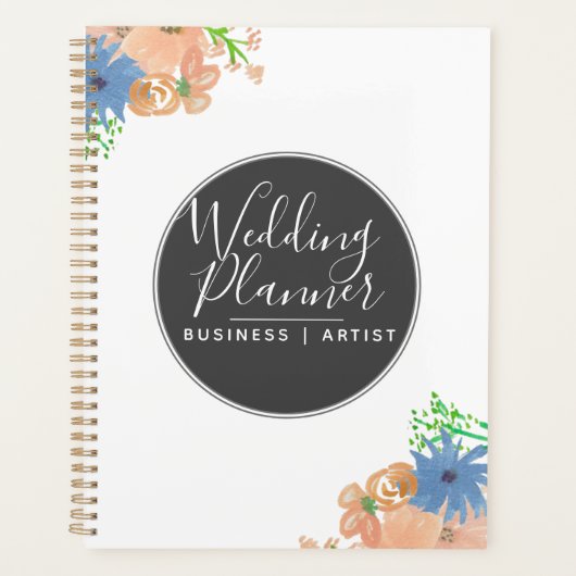 Moderne Aquarel Perzik en Blauwe Bloemige Bruiloft Planner (Voorkant)
