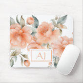 Moderne Aquarel Perzikbloesems Monogram Beginlette Muismat (Met muis)
