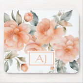 Moderne Aquarel Perzikbloesems Monogram Beginlette Muismat (Voorkant)