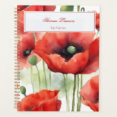 Moderne Aquarel Rode Klaprozen Planner (Voorkant)