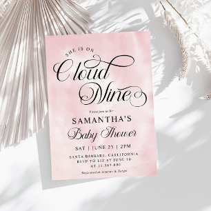 Moderne Aquarel Roze  Cloud Nine Baby Shower Kaart