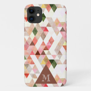 Moderne Aquarel Roze Groene Driehoek Monogram Case-Mate iPhone Case