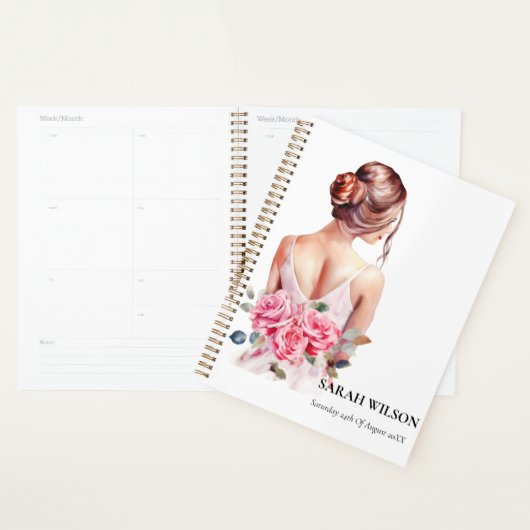 Moderne Aquarel Roze Trouwjurk Bruidsdouche Planner (Display)