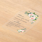 Moderne aquarel roze witte bloemen boog bruiloft acryl uitnodigingen (Laagn)