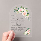 Moderne aquarel roze witte bloemen boog bruiloft acryl uitnodigingen (Insitu (Draagbaar))