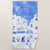 Moderne aquarel Santorini Grieks Eiland Strandlaken (Voorkant)