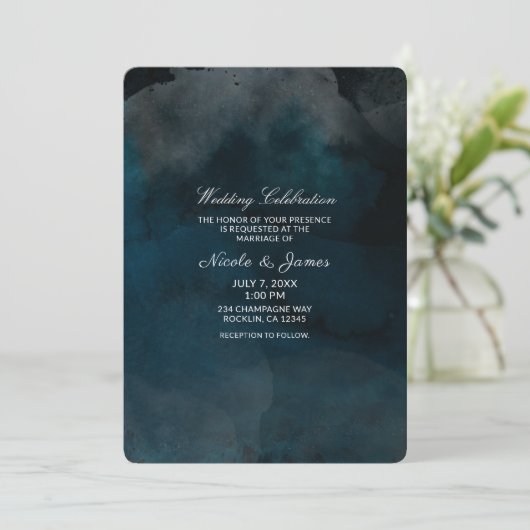 Moderne Aquarel Stemming Blauw Chic Bruiloft Kaart (Staand voorkant)